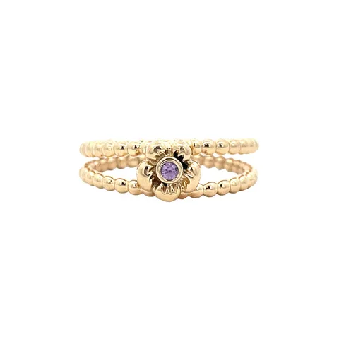 Vintage 14K Gold Flower Ring with Sapphire