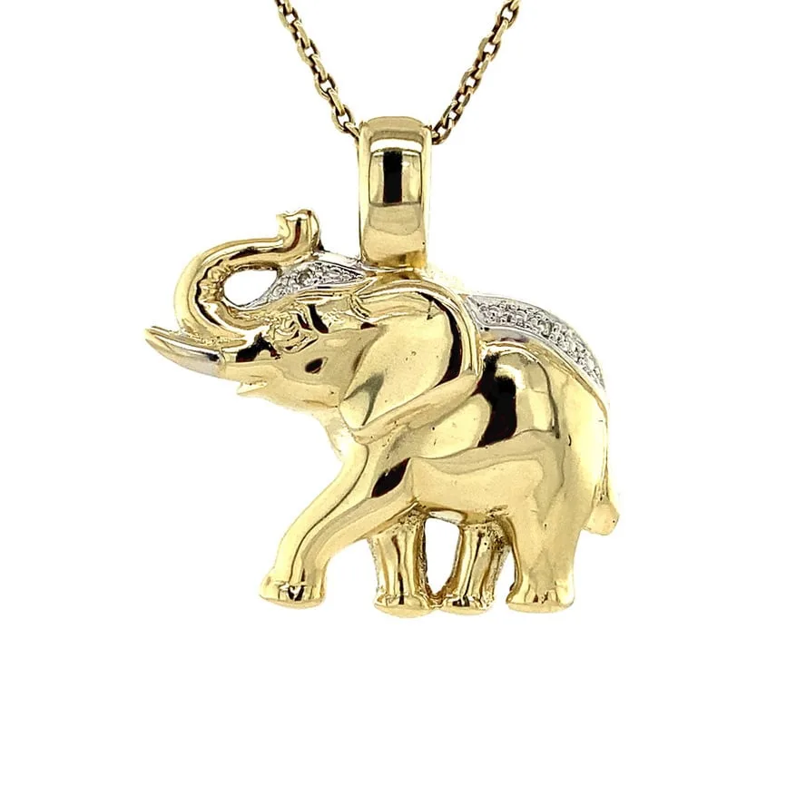 Vintage 14K Gold Elephant Pendant with Diamond