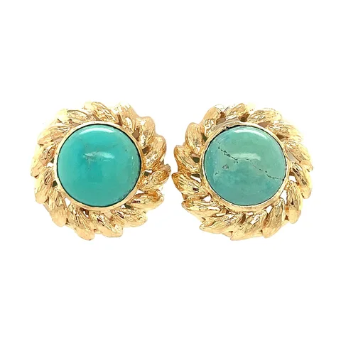 Vintage 14K Gold Clip Earrings with Turquoise