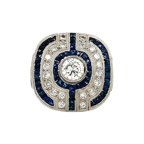 Vintage Platinum Ring with Sapphire and Diamond