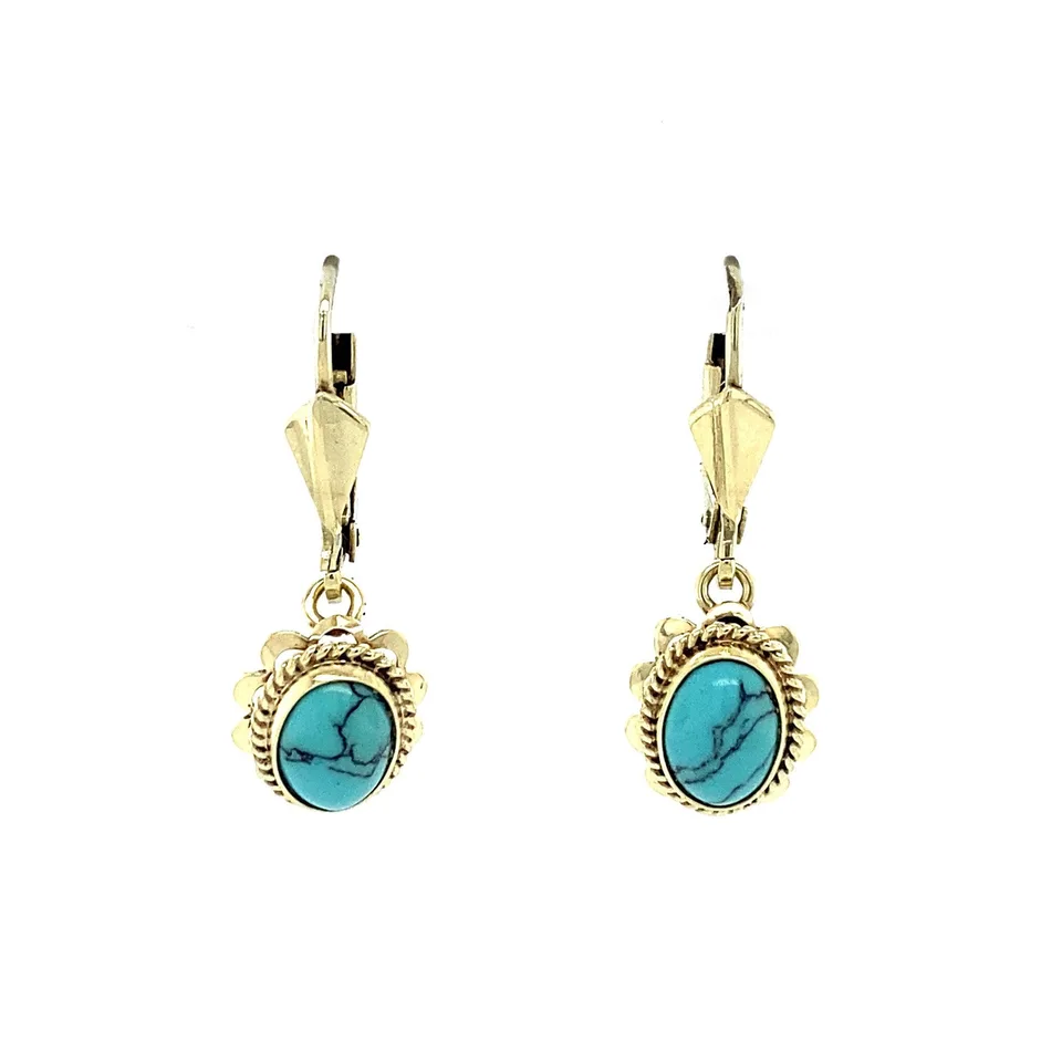 Vintage 14K Gold Drop Earrings with Turquoise