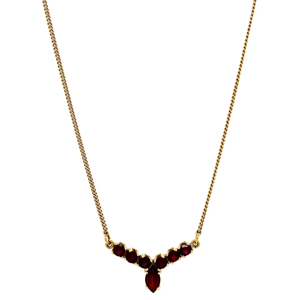 Vintage 14K Gold Curb Necklace with Garnet Pendant