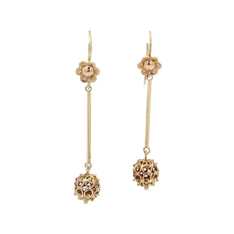 Vintage 14K Gold Filigree Drop Earrings