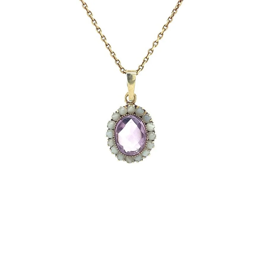 Vintage 14K Gold Pendant with Amethyst and Pearl