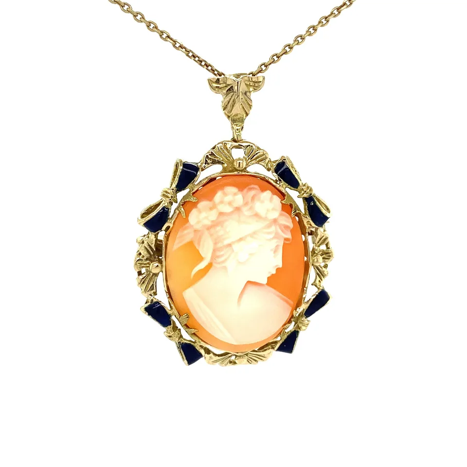 Vintage 14K Gold Pendant and Brooch with Cameo