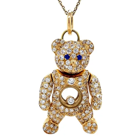 Vintage 14K Gold Bear Pendant with Cubic Zirconia and Colored Stone