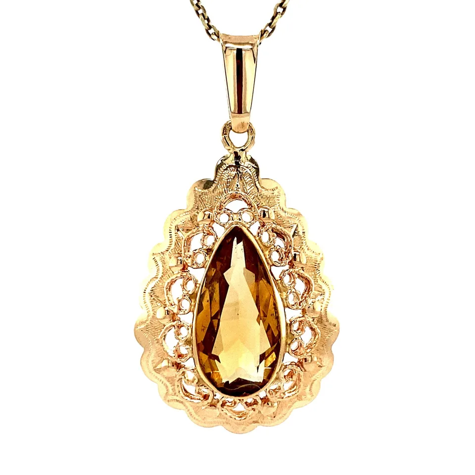 Vintage 14K Gold Pendant with Citrine