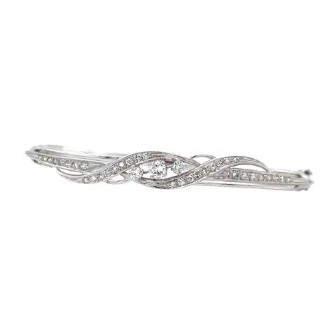 Vintage 14K White Gold Bangle with Diamond