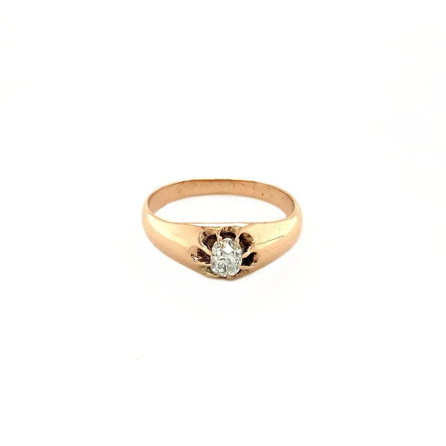 Vintage Rose 8K Gold Pinky Ring with Diamond