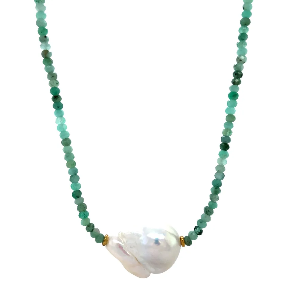 Vintage Emerald Necklace with Pearl and 14K Gold Clasp