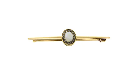Vintage 14K Gold Brooch with Opal and Diamond