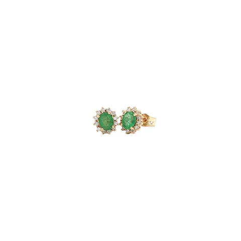 Vintage 14K Gold Stud Earrings with Emerald and Diamond