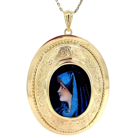 Vintage 14K Gold Pendant with Enamel