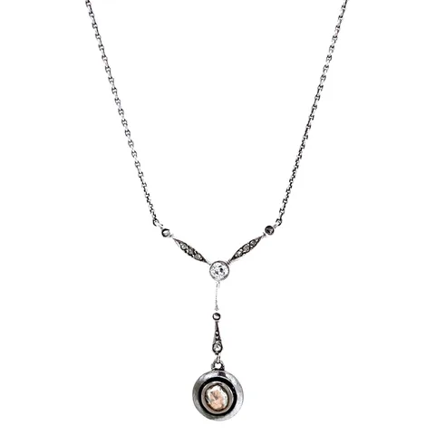 Vintage Silver Necklace with Diamond Pendant