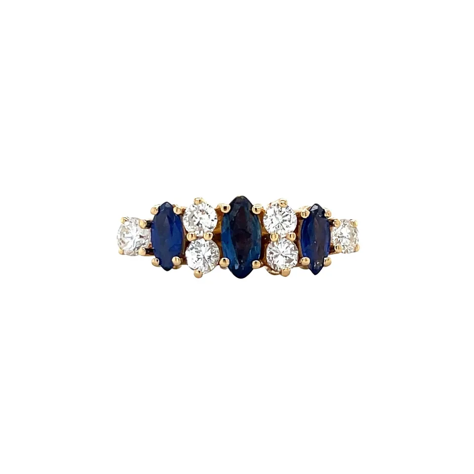 Vintage 18K Gold Half Eternity Ring with Sapphire and Diamond
