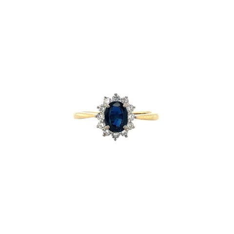 Vintage 14K Two Tone Gold Cluster Ring with Sapphire and Diamond