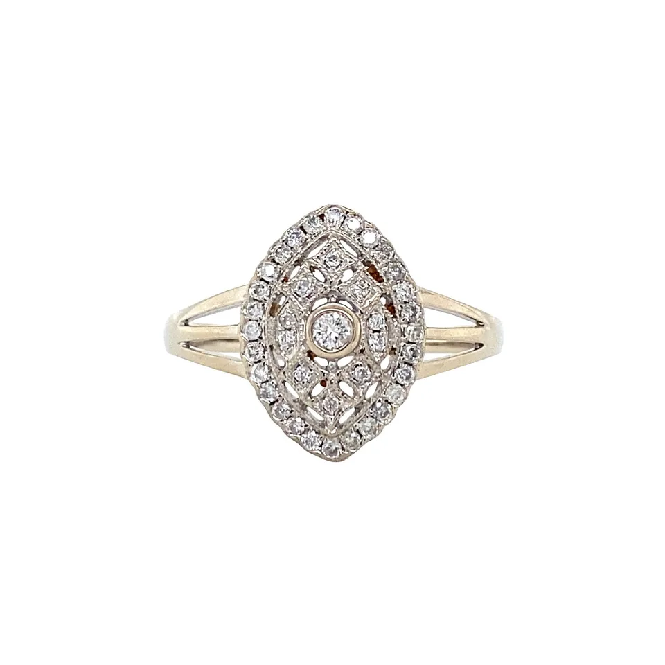 Vintage 14K White Gold Dubbele Cluster Ring with Diamond