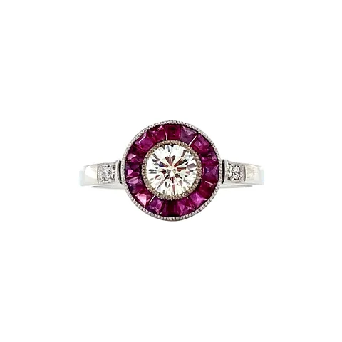 Vintage 14K White Gold Cluster Ring with Ruby and Diamond