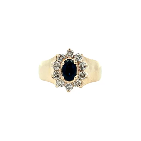 Vintage 14K Gold Cluster Ring with Sapphire and Diamond