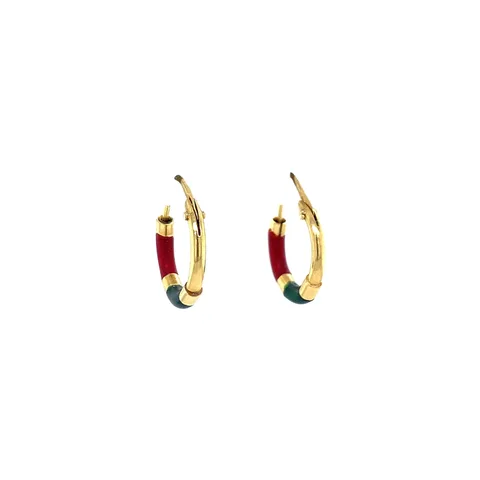 Vintage 18K Gold Hoop Earrings with Enamel