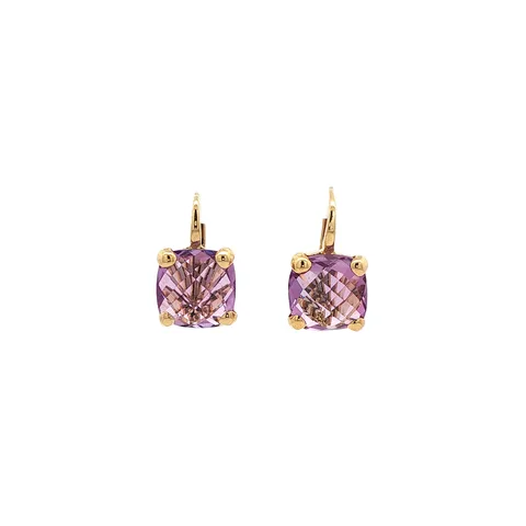Vintage 18K Gold Drop Earrings with Amethyst