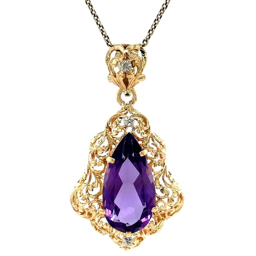 Vintage 18K Gold Pendant with Amethyst