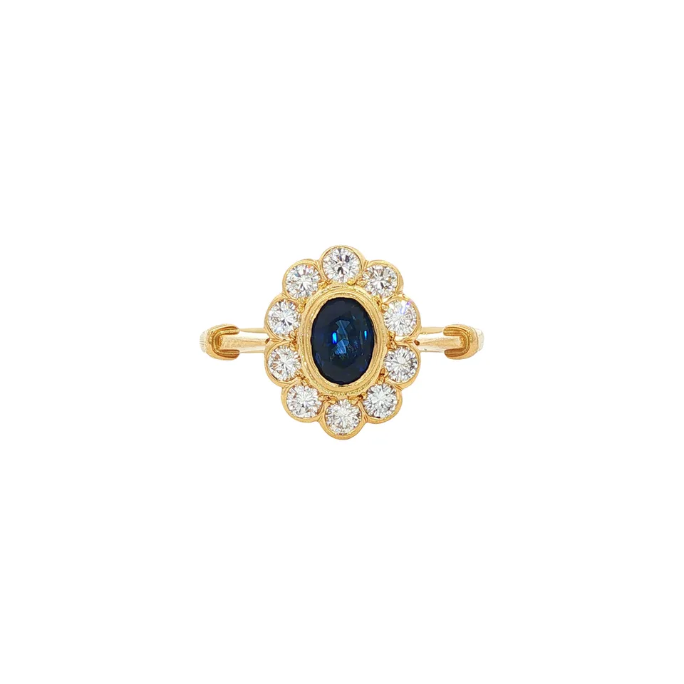 Vintage 18K Gold Ring with Sapphire and Diamond