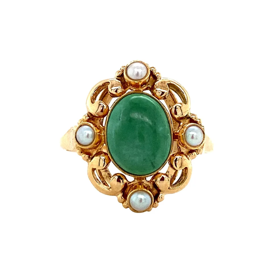 Vintage 14K Gold Ring with Turquoise and Pearl