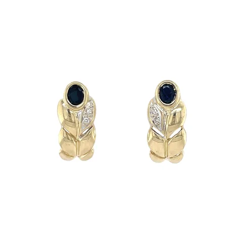 Vintage 14K Gold Stud Earrings with Sapphire and Diamond