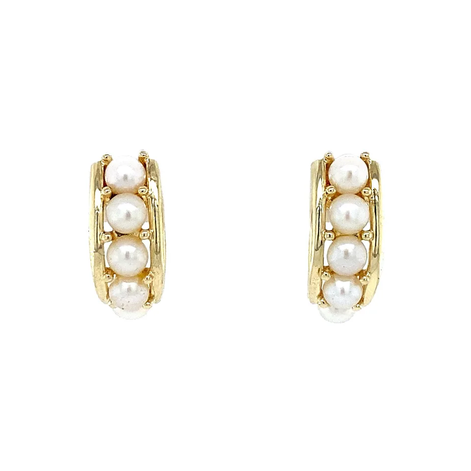 Vintage 14K Gold Stud Earrings with Pearl