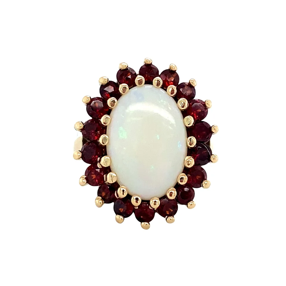 Vintage 14K Gold Cluster Ring with Opal and Garnet