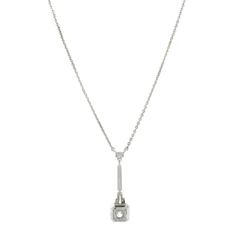 Vintage Silver Necklace with 14K White Gold Pendant with Diamond