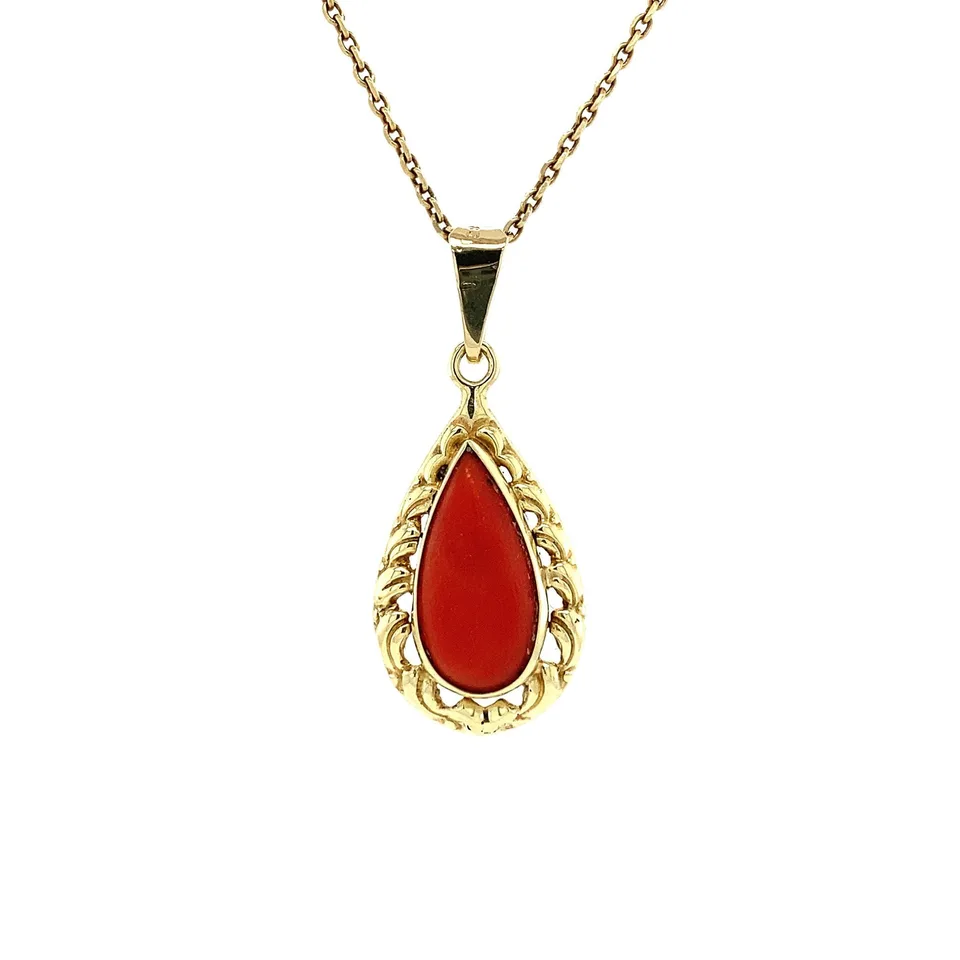 Vintage 14K Gold Pendant with Red Coral