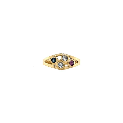 Vintage 14K Gold Ring with Ruby, Sapphire and Cubic Zirconia