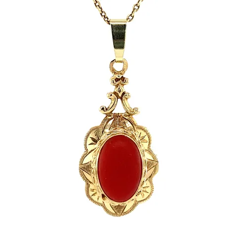 Vintage 14K Gold Pendant with Red Coral