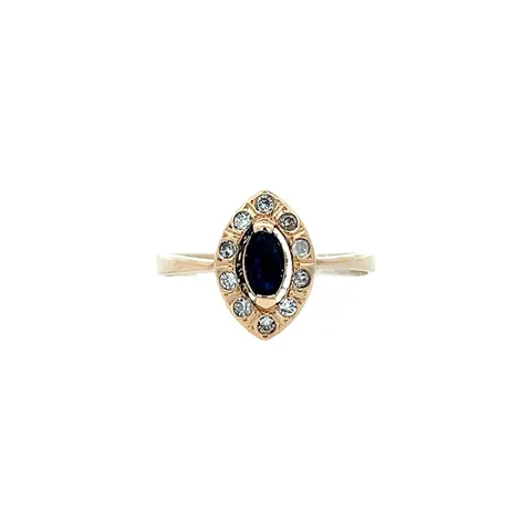 Vintage 14K Gold Cluster Ring with Sapphire and Cubic Zirconia