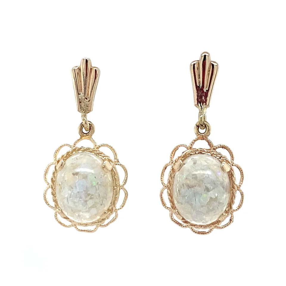 Vintage 12K Gold Drop Earrings with Opal