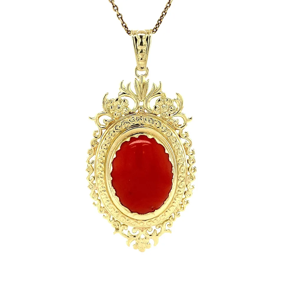 Vintage 14K Gold Pendant with Red Coral