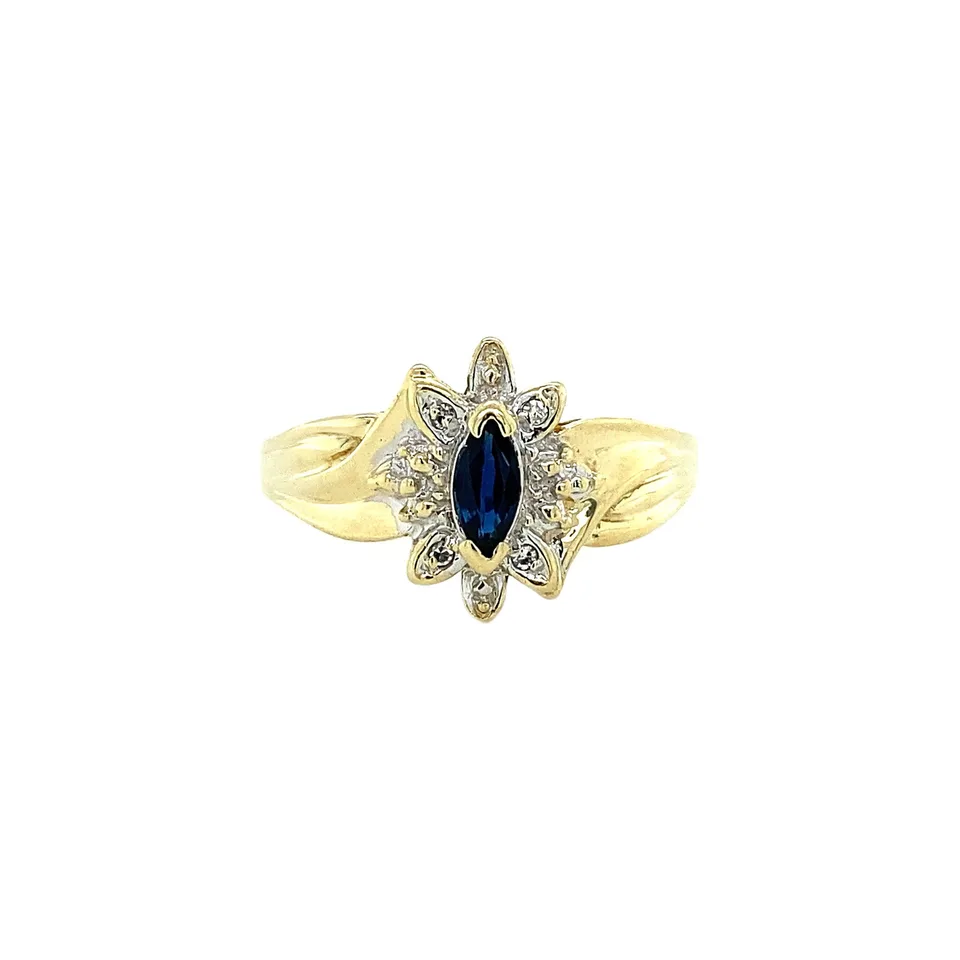 Vintage 9K Gold Ring with Sapphire and Diamond