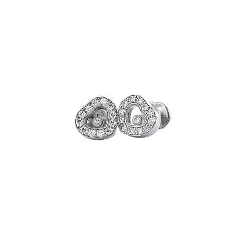 Vintage Chopard Happy Diamonds 18K White Gold Stud Earrings with Diamond