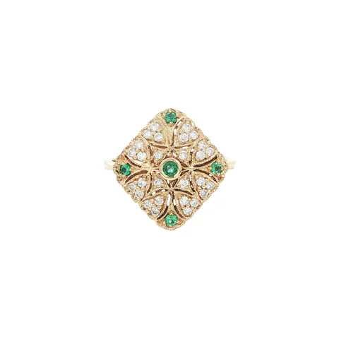 Vintage 14K Gold Ring with Emerald and Diamond