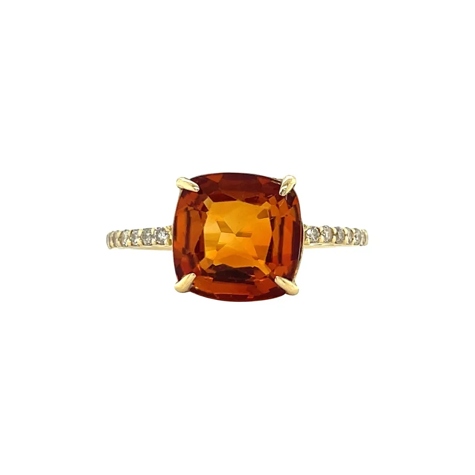 Vintage 18K Gold Ring with Citrine and Diamond
