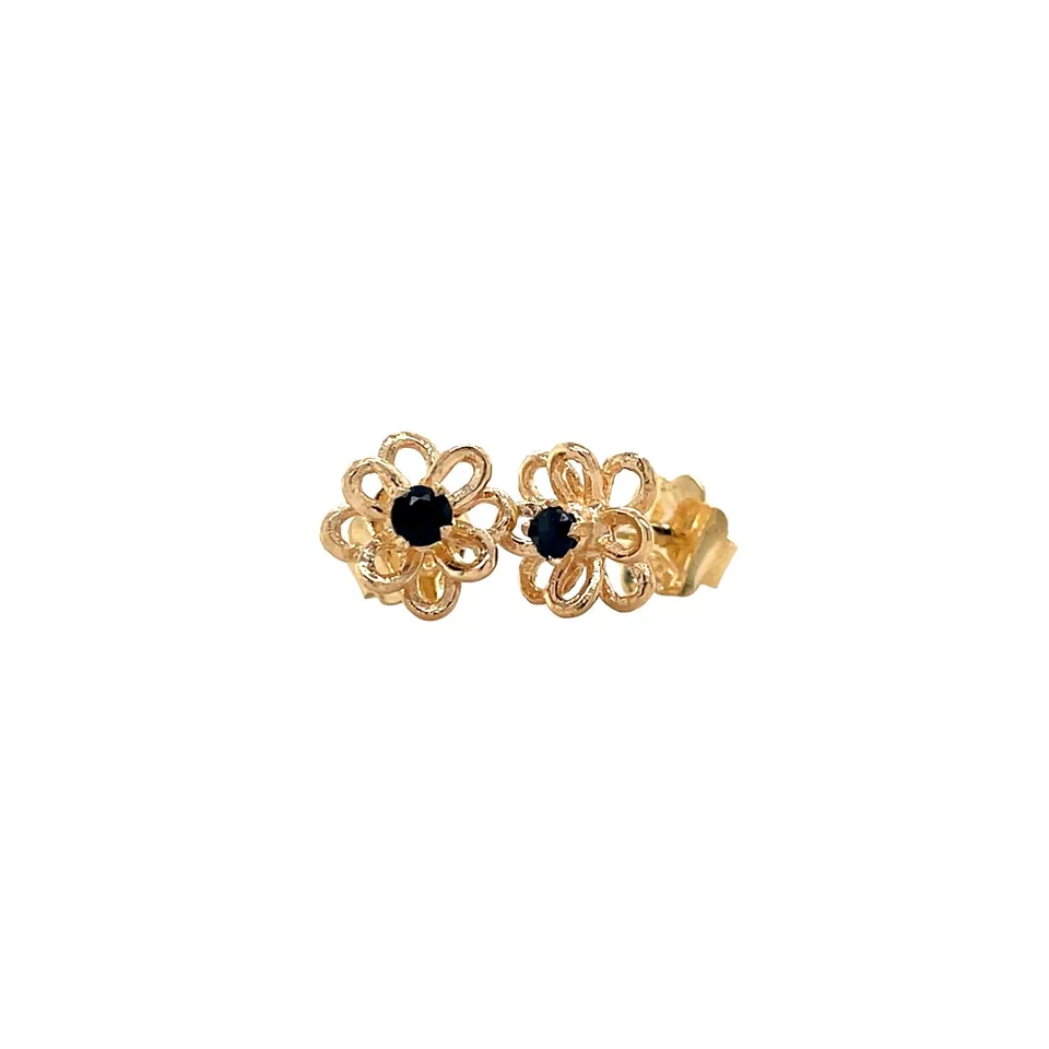 Vintage 18K Gold Flower Stud Earrings with Sapphire