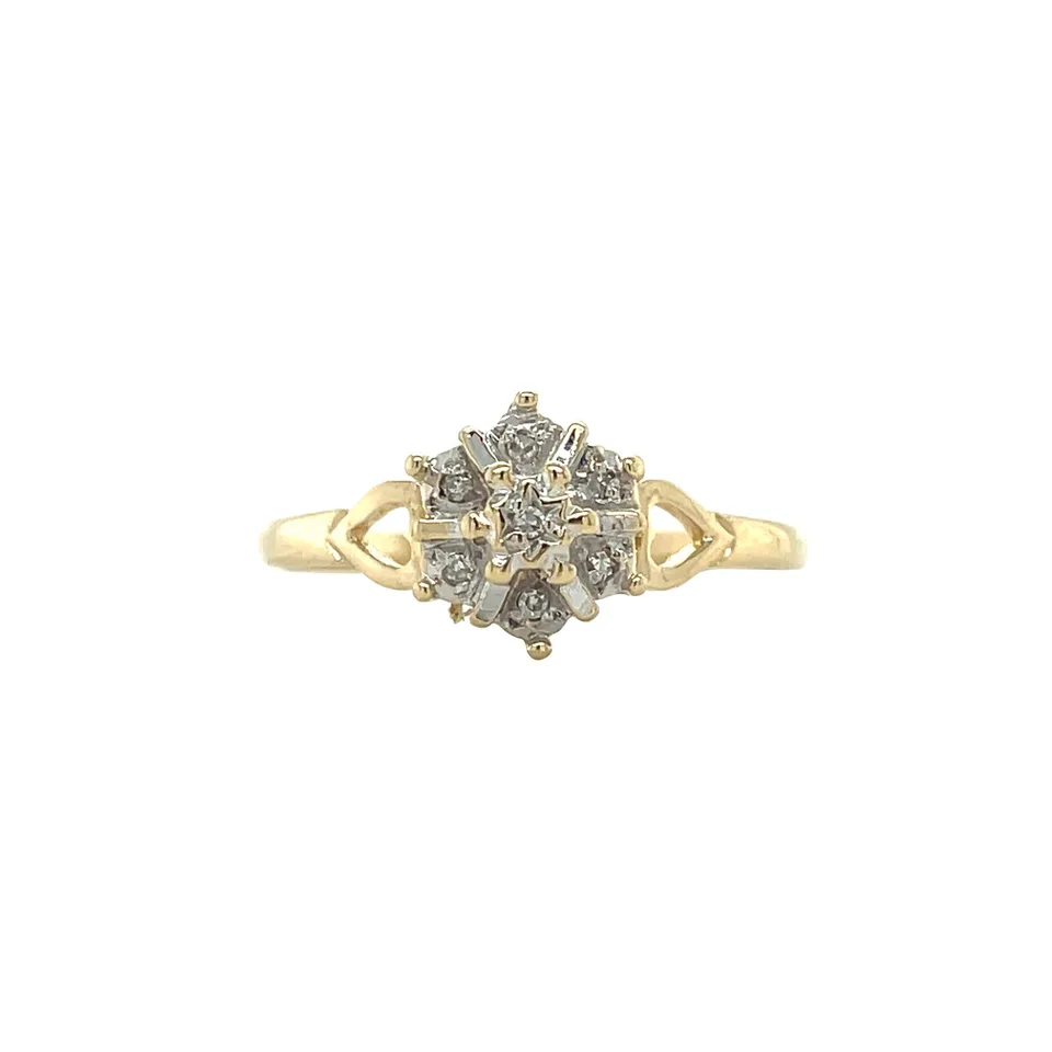 Vintage 14K Gold Cluster Ring with Diamond