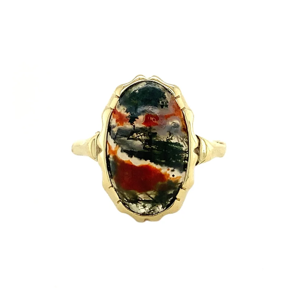 Vintage 14K Gold Ring with Moss Agate