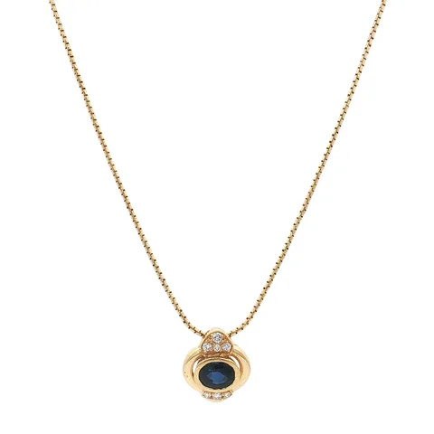 Vintage 18K Gold Necklace with Pendant with Sapphire and Diamond