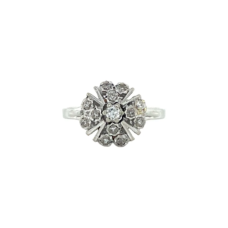 Vintage 14K White Gold Cluster Ring with Diamond