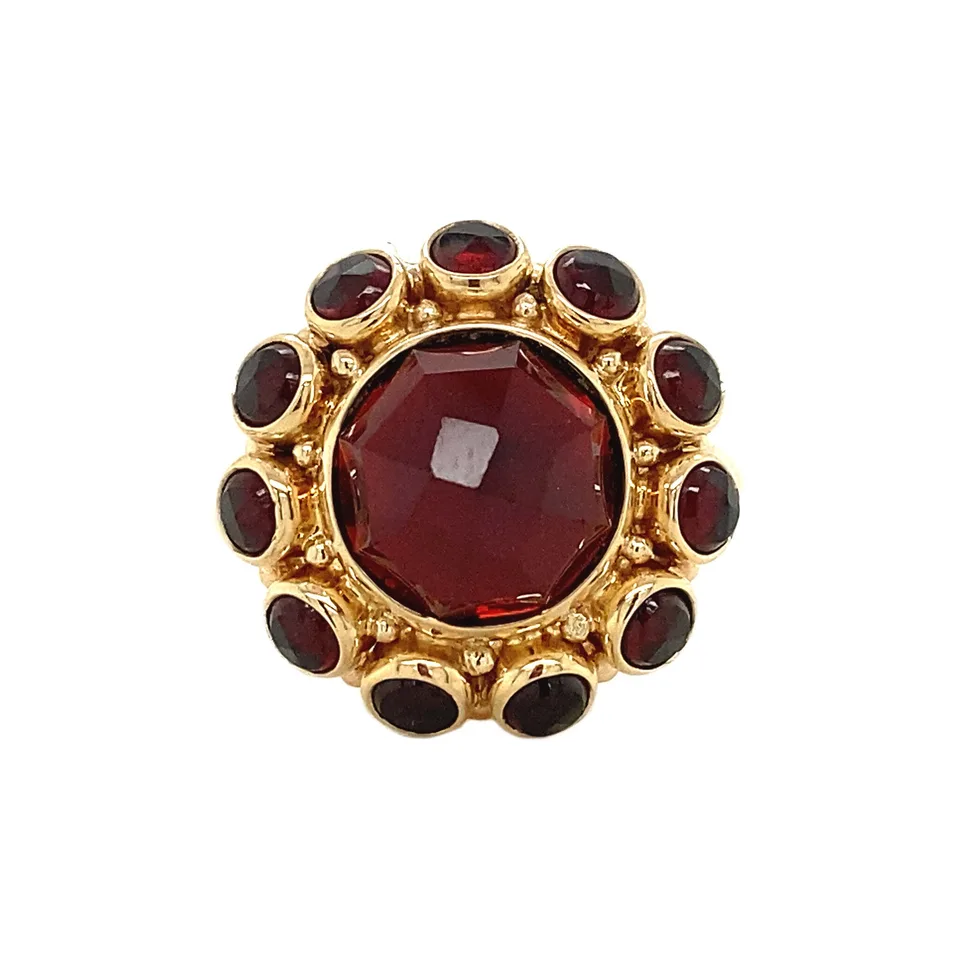 Vintage 14K Gold Cluster Ring with Garnet