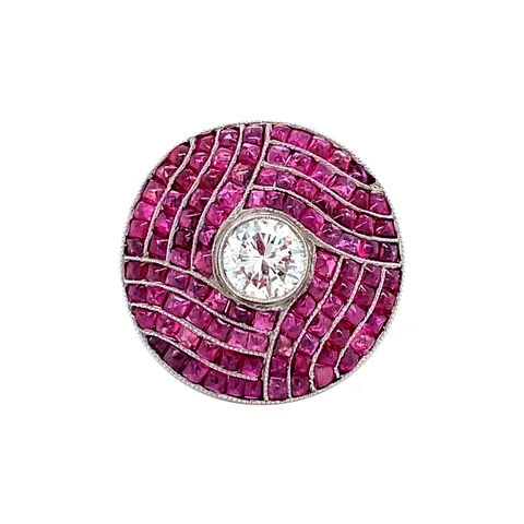 Vintage Platinum Ring with Ruby and Diamond
