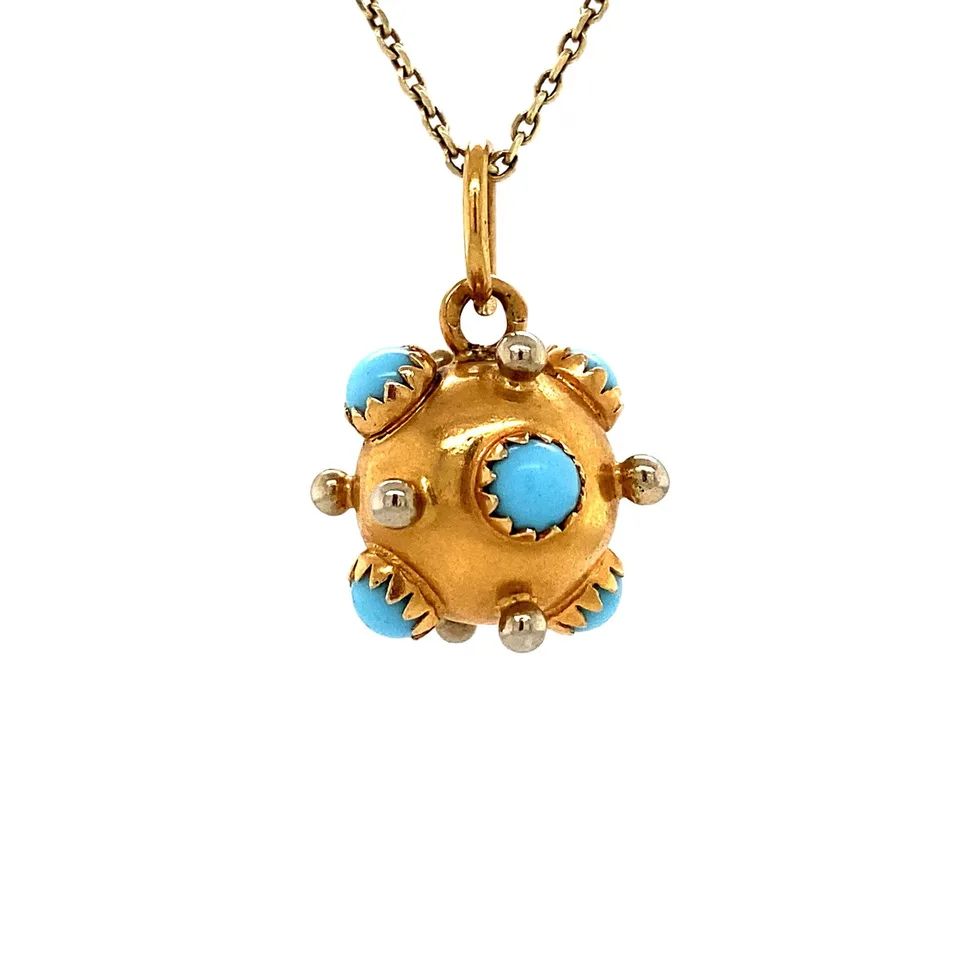 Vintage 18K Gold Sputnik Pendant with Colored Stone